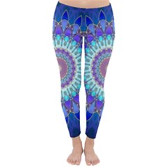 Power Flower Mandala   Blue Cyan Violet Classic Winter Leggings by EDDArt