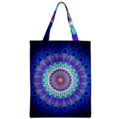 Power Flower Mandala   Blue Cyan Violet Zipper Classic Tote Bag by EDDArt