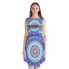 Power Flower Mandala   Blue Cyan Violet Sleeveless Chiffon Dress   by EDDArt