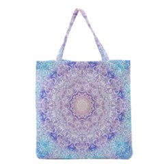 India Mehndi Style Mandala   Cyan Lilac Grocery Tote Bag by EDDArt