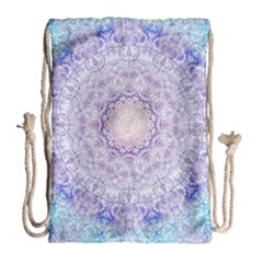 India Mehndi Style Mandala   Cyan Lilac Drawstring Bag (large) by EDDArt