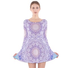 India Mehndi Style Mandala   Cyan Lilac Long Sleeve Velvet Skater Dress by EDDArt