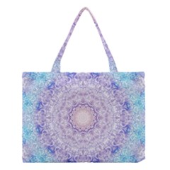 India Mehndi Style Mandala   Cyan Lilac Medium Tote Bag by EDDArt