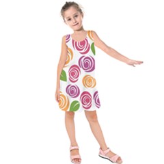 Colorful Seamless Floral Flowers Pattern Wallpaper Background Kids  Sleeveless Dress by Amaryn4rt