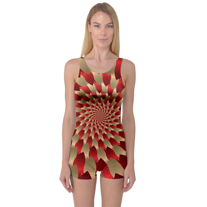 Fractal Red Petal Spiral One Piece Boyleg Swimsuit