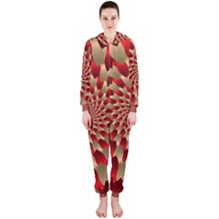 Fractal Red Petal Spiral Hooded Jumpsuit (ladies) 