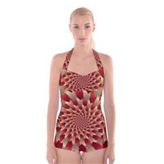 Fractal Red Petal Spiral Boyleg Halter Swimsuit  by Amaryn4rt