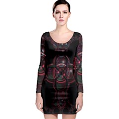 Fractal Red Cross On Black Background Long Sleeve Bodycon Dress by Amaryn4rt