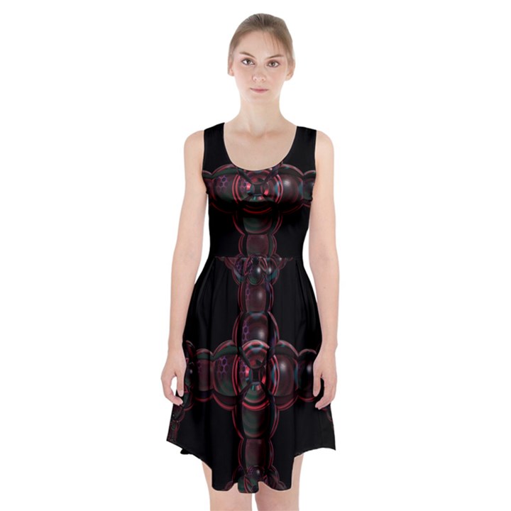 Fractal Red Cross On Black Background Racerback Midi Dress