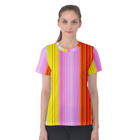 Multi Colored Bright Stripes Striped Background Wallpaper Women s Cotton Tee by Amaryn4rt