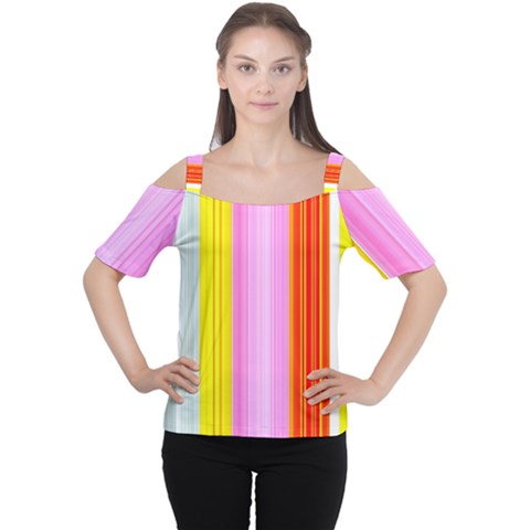 Multi Colored Bright Stripes Striped Background Wallpaper Women s Cutout Shoulder Tee by Amaryn4rt