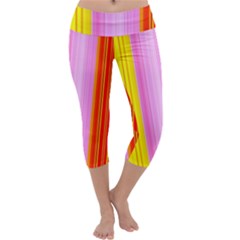 Multi Colored Bright Stripes Striped Background Wallpaper Capri Yoga Leggings by Amaryn4rt