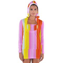 Multi Colored Bright Stripes Striped Background Wallpaper Women s Long Sleeve Hooded T-shirt by Amaryn4rt