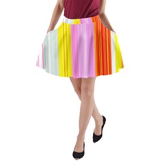 Multi Colored Bright Stripes Striped Background Wallpaper A-line Pocket Skirt by Amaryn4rt