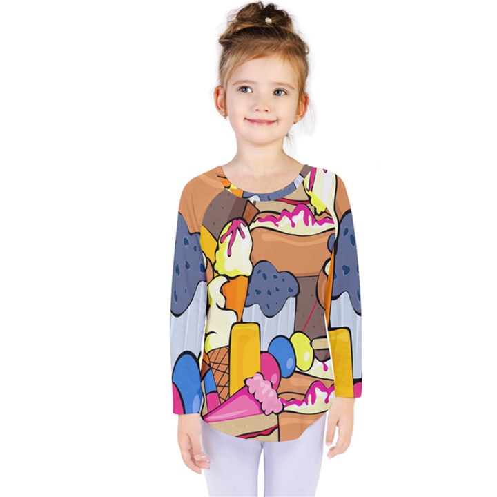 Sweet Stuff Digitally Created Sweet Food Wallpaper Kids  Long Sleeve Tee