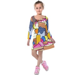 Sweet Stuff Digitally Created Sweet Food Wallpaper Kids  Long Sleeve Velvet Dress by Amaryn4rt