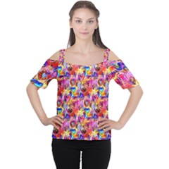 Spring Hearts Bohemian Artwork Women s Cutout Shoulder Tee