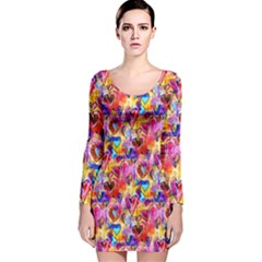 Spring Hearts Bohemian Artwork Long Sleeve Velvet Bodycon Dress