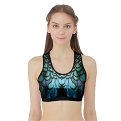 Blue And Green Feather Collier Sports Bra With Border by LetsDanceHaveFun