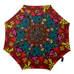 Digitally Created Abstract Patchwork Collage Pattern Hook Handle Umbrellas (large)