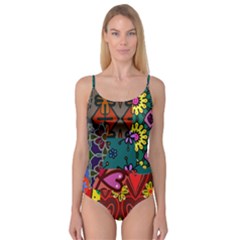 Digitally Created Abstract Patchwork Collage Pattern Camisole Leotard  by Amaryn4rt