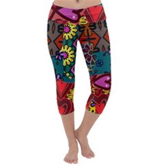 Digitally Created Abstract Patchwork Collage Pattern Capri Yoga Leggings by Amaryn4rt