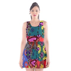 Digitally Created Abstract Patchwork Collage Pattern Scoop Neck Skater Dress by Amaryn4rt