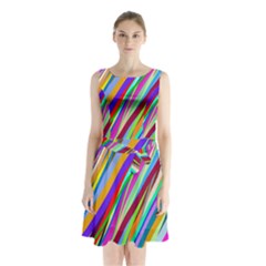 Multi Color Tangled Ribbons Background Wallpaper Sleeveless Chiffon Waist Tie Dress by Amaryn4rt