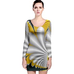 Fractal Gold Palm Tree On Black Background Long Sleeve Bodycon Dress by Amaryn4rt