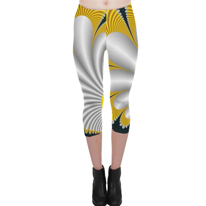 Fractal Gold Palm Tree On Black Background Capri Leggings 