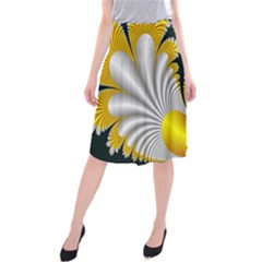 Fractal Gold Palm Tree On Black Background Midi Beach Skirt by Amaryn4rt