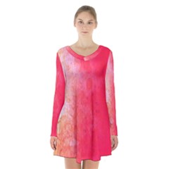 Abstract Red And Gold Ink Blot Gradient Long Sleeve Velvet V-neck Dress by Amaryn4rt