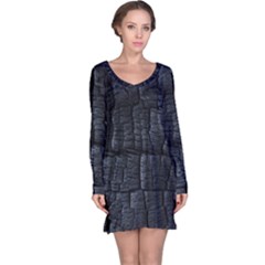 Black Burnt Wood Texture Long Sleeve Nightdress by Amaryn4rt