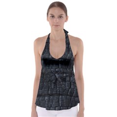 Black Burnt Wood Texture Babydoll Tankini Top by Amaryn4rt