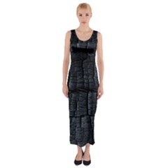 Black Burnt Wood Texture Fitted Maxi Dress by Amaryn4rt