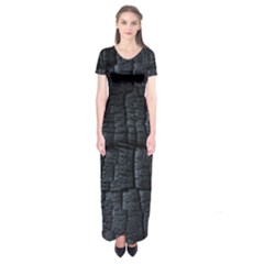 Black Burnt Wood Texture Short Sleeve Maxi Dress by Amaryn4rt