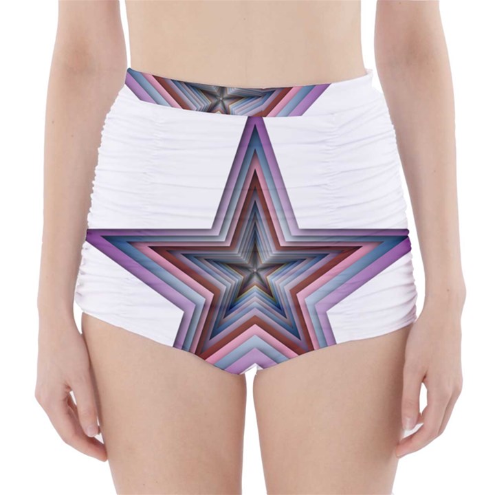 Star Abstract Geometric Art High-Waisted Bikini Bottoms