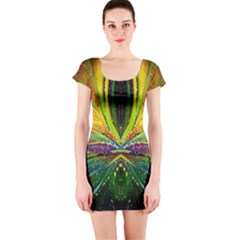 Future Abstract Desktop Wallpaper Short Sleeve Bodycon Dress by Amaryn4rt