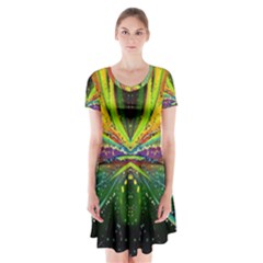 Future Abstract Desktop Wallpaper Short Sleeve V-neck Flare Dress by Amaryn4rt