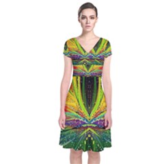 Future Abstract Desktop Wallpaper Short Sleeve Front Wrap Dress by Amaryn4rt