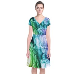 Colour Smoke Rainbow Color Design Short Sleeve Front Wrap Dress by Amaryn4rt