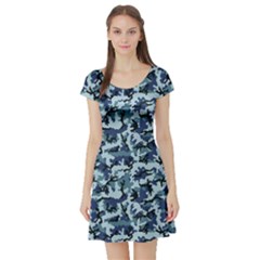 Navy Camouflage Short Sleeve Skater Dress by sifis