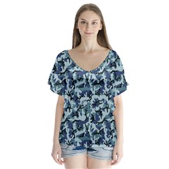 Navy Camouflage Flutter Sleeve Top by sifis