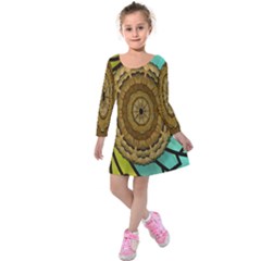 Kaleidoscope Dream Illusion Kids  Long Sleeve Velvet Dress by Amaryn4rt