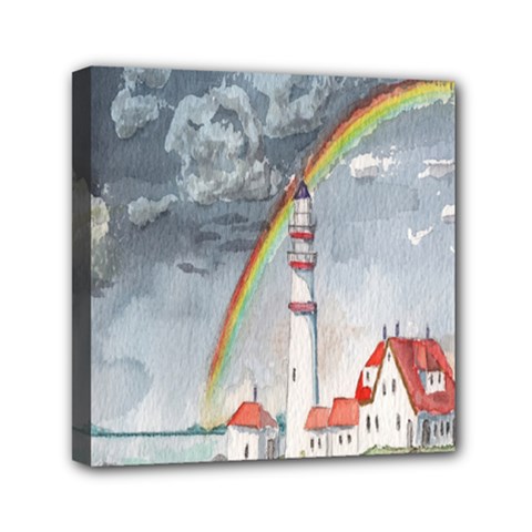 Watercolour Lighthouse Rainbow Mini Canvas 6  X 6  by Amaryn4rt