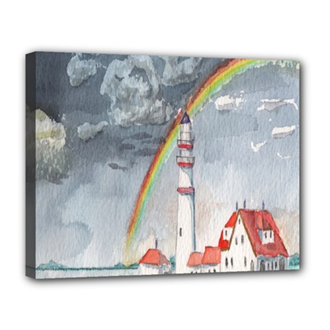 Watercolour Lighthouse Rainbow Canvas 14  X 11  by Amaryn4rt