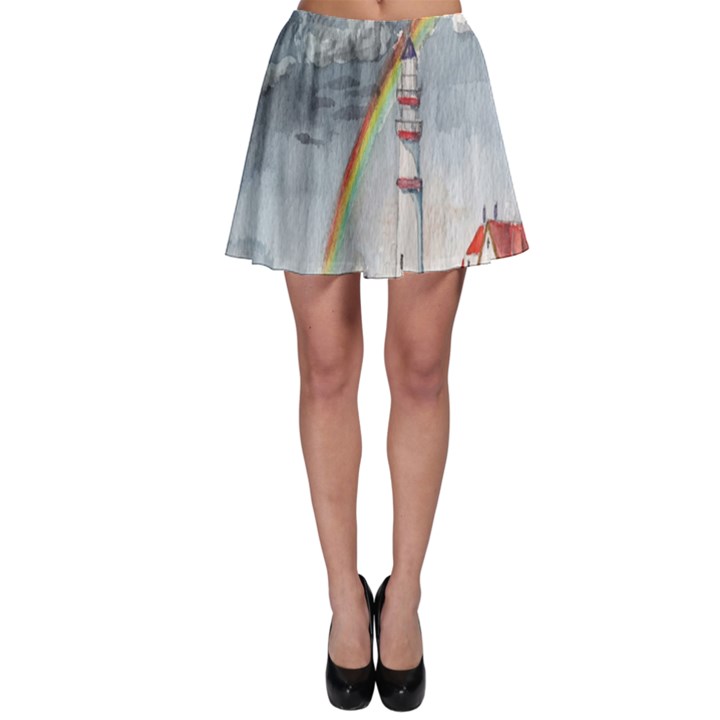 Watercolour Lighthouse Rainbow Skater Skirt