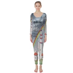 Watercolour Lighthouse Rainbow Long Sleeve Catsuit by Amaryn4rt