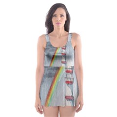 Watercolour Lighthouse Rainbow Skater Dress Swimsuit by Amaryn4rt