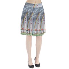 Watercolour Lighthouse Rainbow Pleated Skirt by Amaryn4rt